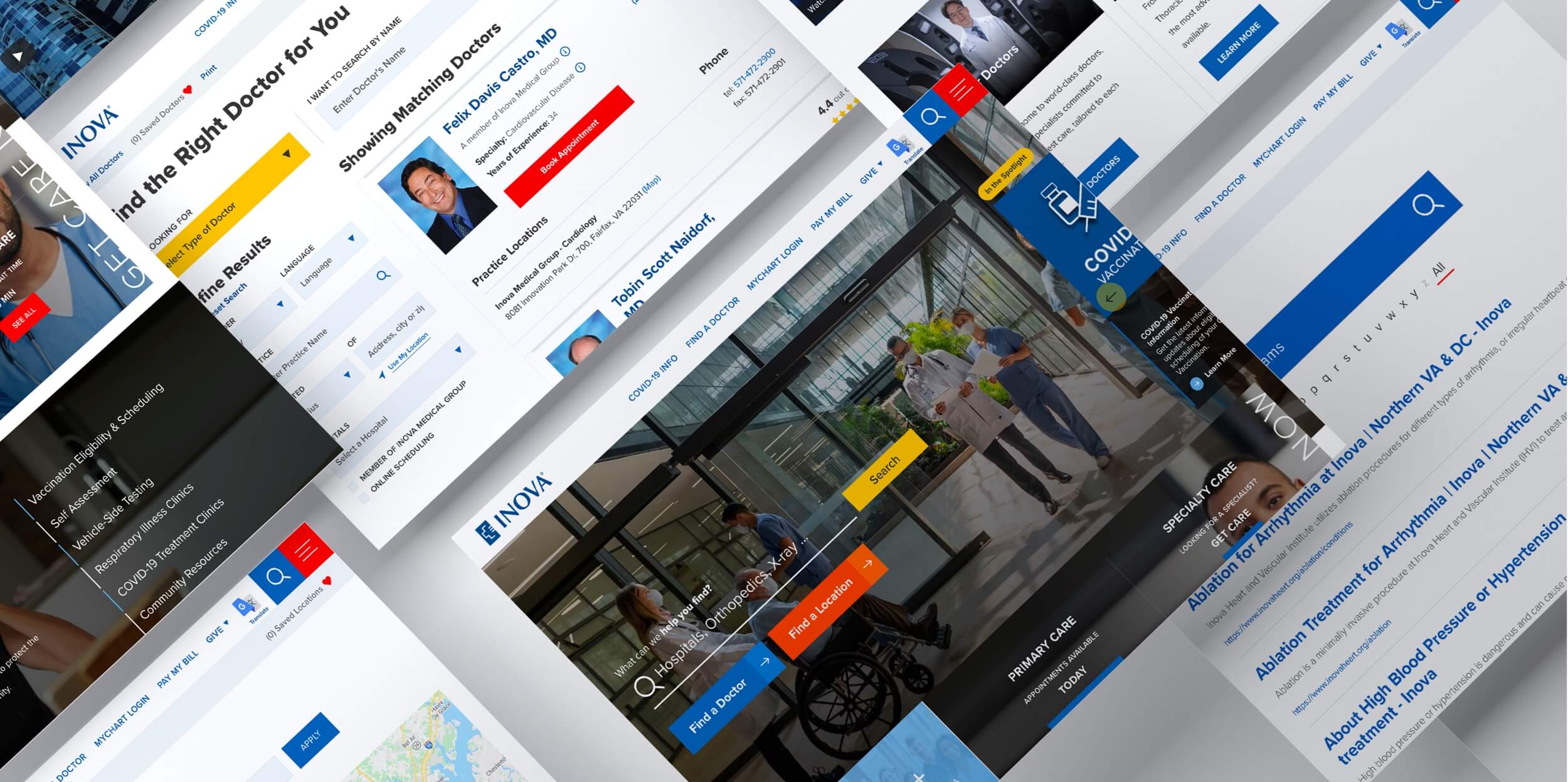 Tiled mockup of the Inova health system website