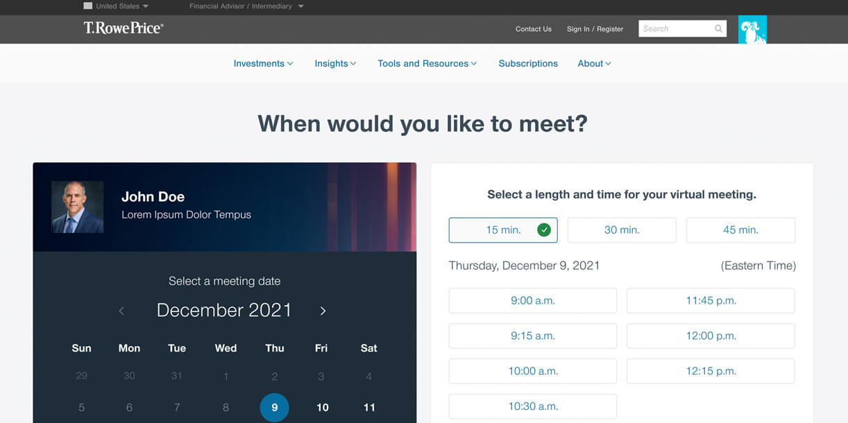 Screenshot of the T. Rowe Price Salesforce Scheduler App